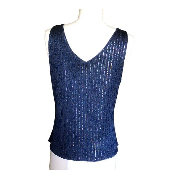 Sigrid Olsen Women’s Double V-neck Sequin Navy Blue Special Occasion Tank Med - Picture 6 of 11